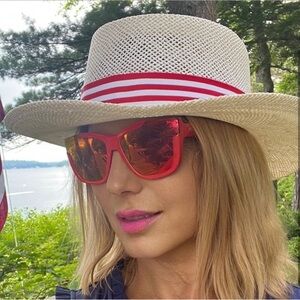 Vintage Cream Hat with Red Band